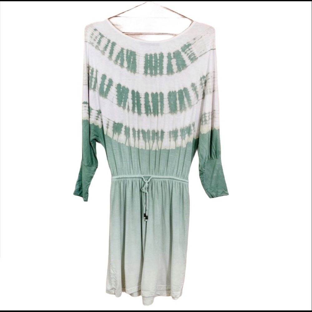 Gypsy05 Tie Dye Green Cream Long Sleeve Jersey Dress